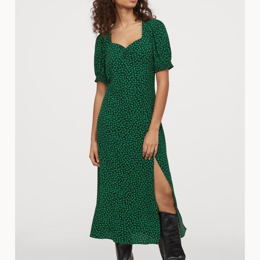 H&M Green/Black floral patterned dress